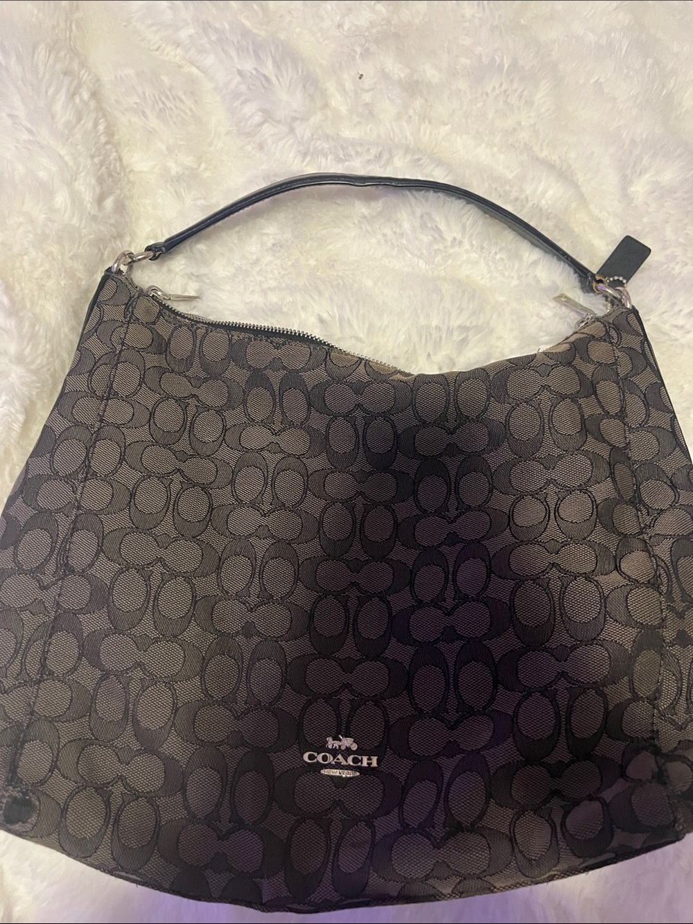 Coach Monogram Canvas Hobo in Black and Dark Brown